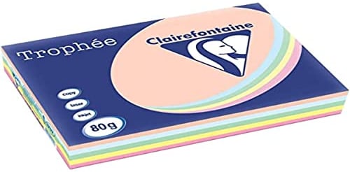 Clairefontaine 1707C - Ries mit 500 Blatt Druckerpapier / Kopierpapier Trophée, DIN A3 (29,7x42 cm), 80g, Pastellfarben sortiert, 1 Ries