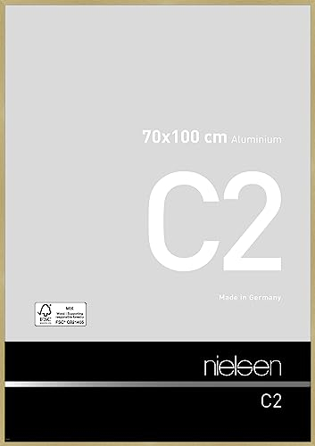nielsen Bilderrahmen, 70 x 100 cm, Aluminium, Gold matt, Posterrahmen zum Aufhängen im Hoch- & Querformat, Echtglas, C2