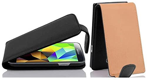 Cadorabo Hülle kompatibel mit Samsung Galaxy S5 MINI / S5 MINI DUOS Flip Design aus Kunst Leder Flip Klappbare Stoßfeste Magnetische Cover Hülle für Galaxy S5 MINI / S5 MINI DUOS Tasche in Schwarz