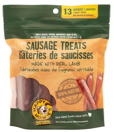 Happy Howie's Sausage Treats - Healthy Dog Treats, Flavorful Slow Cooked Lamb, Natural Ingredients, Chewy Dog Treats, Hormone Free - Lamb, (Pack of 1)