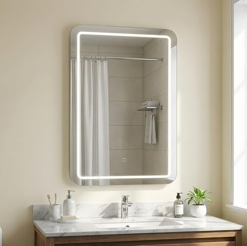 Croydex MM720400E Chawston Hang 'N' Lock Illuminated Square Mirror, Glass , 3x40x60.5 cm