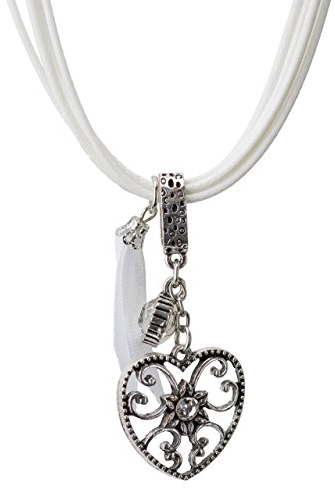 Trachtenkette Alpenherz eleganter und funkelnder Edelweiss Anhänger mit Strass - Trachtenschmuck Kette für Dirndl und Lederhose (Weiss)