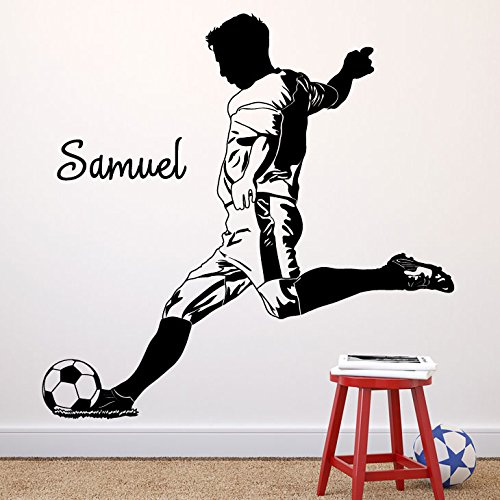 Grandora Wandtattoo Wunschname + Fußballspieler I brilliantblau (BxH) 121 x 120 cm I Kinderzimmer Fußball Jungs Sticker Aufkleber Wandaufkleber Wandsticker W5478