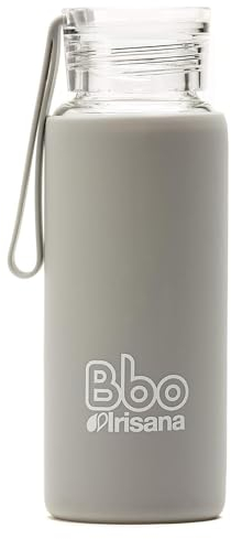 Irisana - Botella de Agua - 330 ml - Gris - 6,5 x 6,5 x 18 cm - Garrafa Deportiva de Cristal Ideal Gimnasio - Con Borosilicato y Silicona - Colección Bbo