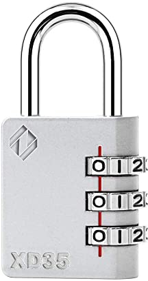 [ZARKER XD35] Small and Heavy Duty 3-Digit Combination Padlock Different Design Defferent Colors and Strong Metal Locking Mechanism - Grey 1pack