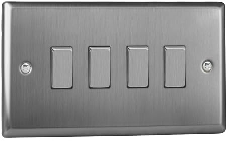 Varilight Quad 2-Way Rocker Light Switch - Classic Brushed Steel With Brushed Steel Rockers, XT9D
