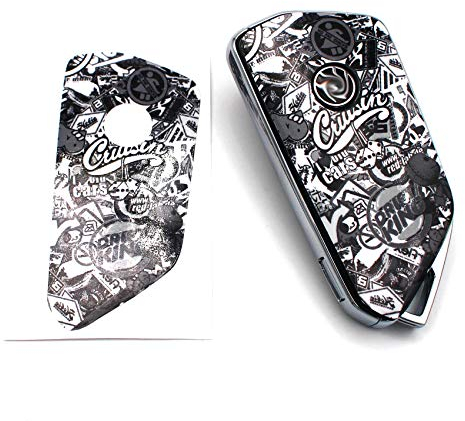 Schlüssel Folie K144 für 3 Tasten Auto Folien Cover Etui selbstklebend Schutzhülle Schlüsselhülle Aufkleber (Stickerbomb Schwarz Weiß)