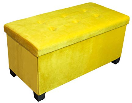 HomeHarmony® Velvet Folding Storage Ottoman Bench Cube Footrest with Legs/Feet Quick and easy to Assemble (Yellow/Ochr, Larg)