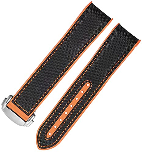 FOUUA Uhrenarmband 22mm 20mm für Omega kompatibel mit Omega-Armband Uhrenarmband Silikon und Canvas Faltschließe Passend für Omega [SpeedMaster] [Seamaster] [De Ville]