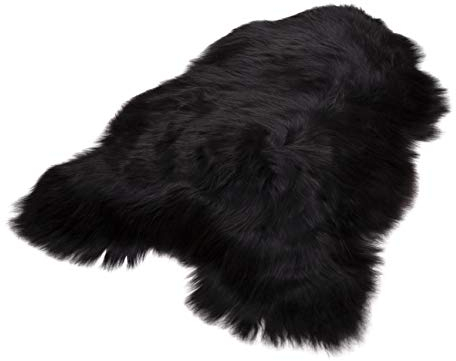 Cakla Lammfell Echt 110-120 cm - Schaffell Echt Groß - Fellteppich Schwarz - Weich und Flauschig - Fell für Stühle und Sofa - Natürliche Lammfell Teppich Wohnzimmer - Deko Schafsfell Felle