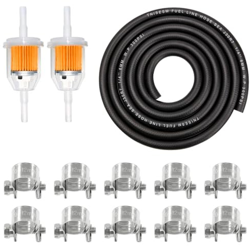 Tnisesm 1/4(6MM) Inch ID Fuel Line Kits, 2 Meter / 6-Foot Fuel Line + 2Pcs 1/4 Inch X 5/16 Inch Gas Inline Fuel Filters with Magnet +10 Pcs 13/32''-15/32'' Mini Fuel Hose Clamps Adjustable
