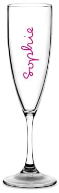 Personalised Champagne Love Flute Glass TV Any Name Font Colours Wine Cocktail Prosecco Gift (Clear Flute - Pink Text)