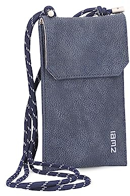 Zwei Handytasche zum Umhängen MP10 Smartphone-Etui für max. 16 x 9 cm große Smartphones, längenverstellbarer Riemen, wasserfestes Kunstleder (Nubuk-Blue)