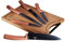 Berlinger Haus Rose Gold Set de 5 Couteaux de Cuisine Professionnels, Planche à Découper en Bambou, Lame en Acier Inoxydable, Revêtement Antiadhésif, Couteau de Chef, Pain, Design Metallic Line