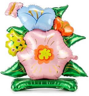 Folienballon Blumen 86x80,5cm stehend mit Luftfüllung - Ballon mit Standfuß - Luftballon für Ostern Geburtstag Hochzeit - Folienluftballon als Geburtstagsdeko Partydeko Hochzeitsdeko - Bunt