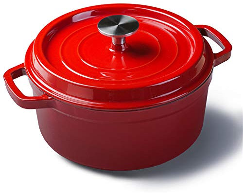Cocotte Evolution De Hierro Fundido con Tapa, Ø 20/24 Cm, Redonda, Todas Las Fuentes De Calor Incl Inducción, Cazuela con Asas para Cocinar Horno Plancha Red 24cm