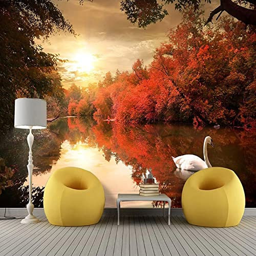 YABAOST Papier Peint Photo 3D Optique 140X70Cm Trompe L Oeil | Déco Mural Tableaux Muraux Photo Arbres Lac Soleil Mural Décor Motif Poster Géant Stickers Muraux Optique Fond Effet