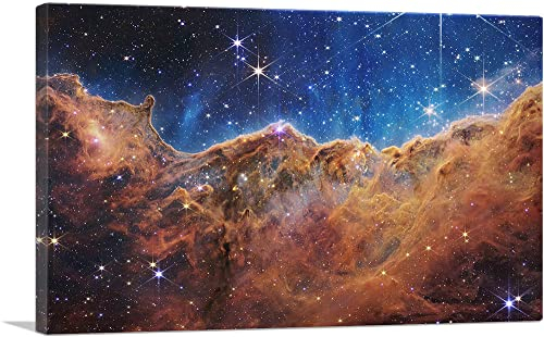 ARTCANVAS NASA James Webb Teleskop JWST Kosmische Klippen Carina-Nebel Weltraum Galaxie Foto Leinwand Kunstdruck gespannt gerahmt Gemälde Bild Poster Giclée-Wanddekoration – 66 x 45,7 cm (1,9 cm tief)