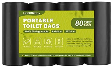 Portable Toilet Bags for Camping|80 Liners Toilet Replacement Bags | 100% Compostable & Biodegradable, 8 Gallon Thickened Bucket Liner for Outdoor Boating Trip, Trash Bags Plastic Free