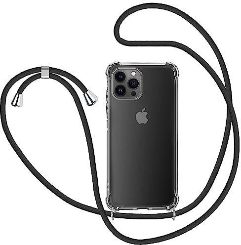 KetteTech Handyband für iPhone 14 Pro Max Hülle mit Band, Transparent Silikon Handyhülle mit Kette zum Umhängen Schutzhülle (Schwarz)