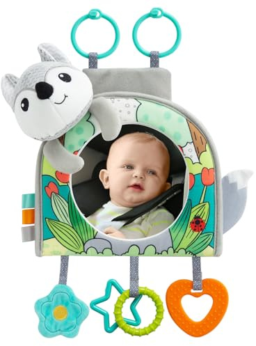 Lynncare Car Seat Toy, Baby Car Mirror Toy for Rear Facing, Travel Baby Activity Center with Hanging Engaging Toys for Infants Babies 0-6-12-18 Months Boy Girl