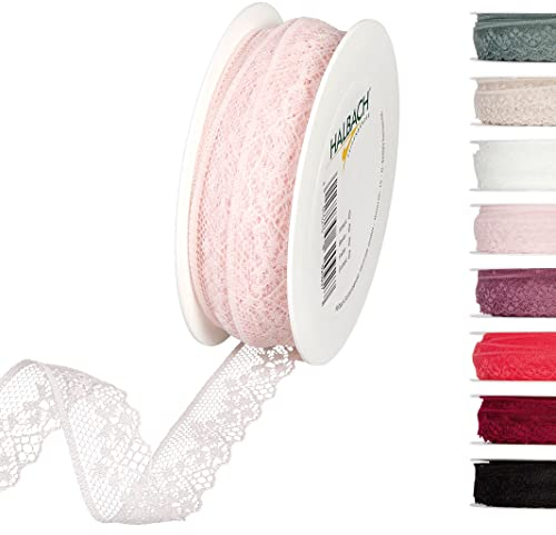 Halbach Seidenbänder Spitzenband 18 m, Spitze als Meterware auf Rolle als Schleifenband für Hochzeiten zum Nähen oder Tischdekoration, Spitzenborte Spitzenstoff für DIY Handwerk