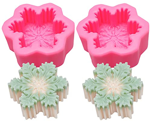 Lot de 2 Moules en Silicone Pour Bougies de Noël en Forme de Flocon Flocon de Neige Bougie Moule Cire Aromathérapie Savon Fabrication Moules pour fabrication de bougies, artisanat ornements