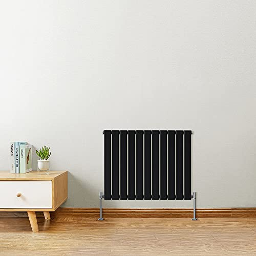 Warmehaus Horizontal Modern Radiator Flat Panel Single Black 600x750mm | Designer Central Heating Wall Radiator, for Bathroom Kitchen Hallway Living Room, Small Radiator, Column Radiator