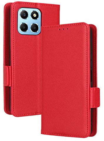 GOKEN Coque Cuir Étui pour Honor 70 Lite/Honor X6 / Honor X8 5G, Antichoc Portefeuille Housse avec Fentes pour Cartes, TPU Bumper Case Cove -Rouge