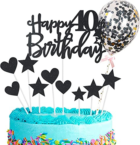 Kiwochy Glitzer 40. Geburtstag Cupcake Toppers Happy Birthday Tortendeko Schwarz Kuchendeko für Mann Frau 40 Jahre