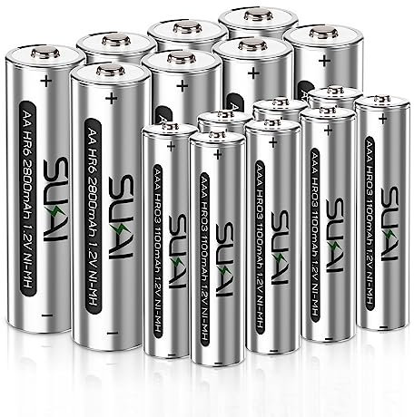 16 Pieces AA AAA Rechargeable Batteries Set, SUKAI High Capacity 8 X 2800mAh AA Rechargeable Batteries and 8 X 1000mAh AAA Rechargeable Batteries 1.2V Ni-MH Batteries