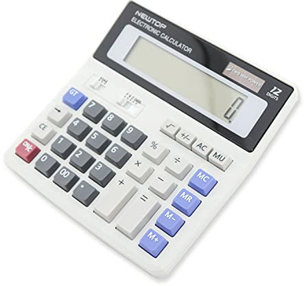 N NEWTOP Calculadora profesional CLC01 Alimentación Solar Batería 12 dígitos Mesa Memoria 99 Cálculos Apagado Automático Estándar Electrónica Pantalla LCD Teclas Grandes Trabajo Casa Oficina