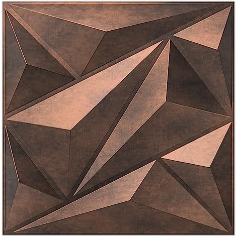 Art3dwallpanels PVC 3D Wandpaneel Diamant für Innenwand Dekor, Wanddekor PVC Panel, 3D Strukturierte Wandpaneele, 12 Stück Fliesen, Antikes Kupfer