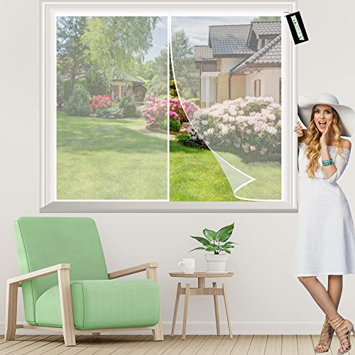 Fliegengitter Magnet Fenster 100x120cm Weiß Insektenschutz Magnetvorhang Balkontür mit Klettband Fliegengittertüren Ohne Bohren für Fenster und Türen
