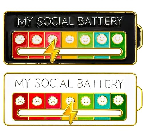 2 Pcs Weird Gifts Stuff, My Social Battery Badges 7 Days, Photography Personalised Pin Badges Mental Enamel Pins Interactive Mood Pins Anxiety Brooch Pride Accessories Health Pin Badges (Black+White