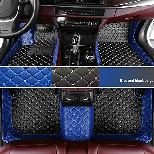 Personalisierung Anpassen Autofussmatten - 3D Luxus PU-Leder Auto Fussmatten Massanfertigung, Nach Maß Fußmatten Kompatibel mit 99% AutoMarke Modell (Blau&Schwarz Beige)