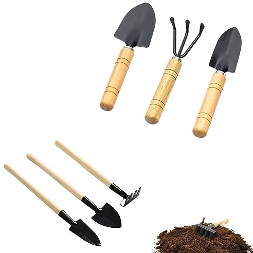 JOCXZI Kit DE JARDINERÍA Pala JARDINERÍA PEQUEÑA, Juego de Herramientas de jardín,Set De Podar Malas Hierbas, Supervivencia Plantas Rastrillo Jardín Césped Pack,6 Piezas