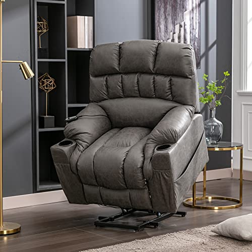 Merax Electric Power Lift Recliner Chair,Massage Chair for Elderly with 2 Cup Holders, Ergonomic Lounge Single Sofa Seat - Extra Large Recliner Chairs Sofa for Living Room - Technical leather Grey