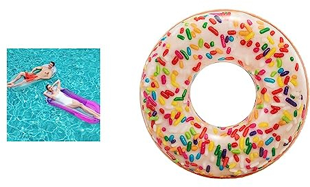 Bestway Luftmatratze, Hängematte, 160 x 84 cm, Sortiert & IN - aufblasbarer Schwimmreifen Tube Zuckerstreusel Donut ˜114cm (Gebrauchsspuren)