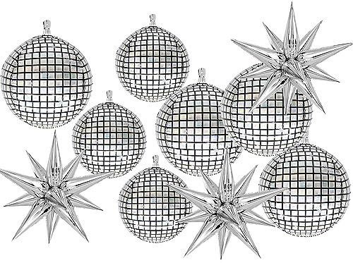 Palloncini da discoteca 4D Set, 4 pz 22'' Gonfiabili, 3 pz 18'' Foil e 3 pz Star Ballons per Decorazione Disco Party Matrimonio