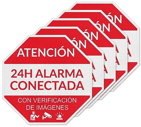 YIKIADA Pegatinas Alarma Conectada - Cartel Videovigilancia - Placa Zona Videovigilada Adhesiva Material de Vinilo 15X15CM-5ud