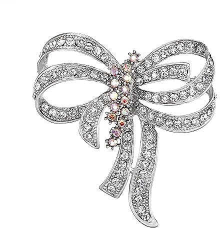 EVER FAITH Kristall Schleife Knoten Brosche für Damen Double Knot Broschen Pin Glamour Schmuck für Bankett Hochzeit Klar Silber-Ton
