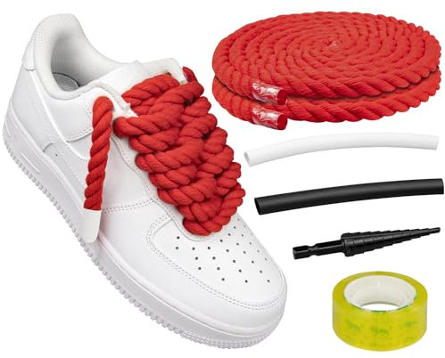 Endoto dicke Schnürsenkel für Air Force 1, klobige gedrehte runde Baumwoll-schuhbänder mit DIY-Anpassungszubehör für AF1 Sneaker-Schuhe, Big seil Rope Laces (Rot, Größe: 10 mm)