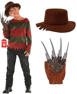 Morph, Nightmare Killer Costume Kids, Halloween Costumes for Kids | Rustic Striped Jumpsuit with Overalls Detail, Character Wig Included, Perfect for Halloween, Fun for Fancy Dress