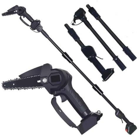 Mini Chainsaw Cordless,6 Inch Electric Chain Saw with 2 Batteries 21V Small Chain Saw Battery Powered Set with Detachable Telescopic Pole for High Tree Branches, Courtyard and Garden, 2000mAh 1.8m