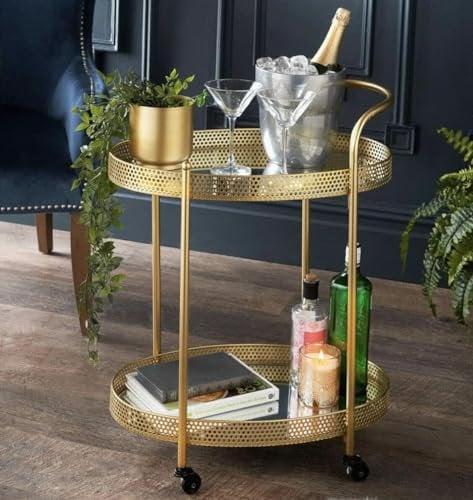 Bargain Lovers Gold Drinks Trolley With 2 Mirrored Shelves Art Deco Theme