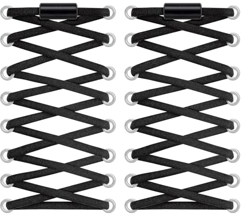 TQmate 2 Paar Elastische Schnürsenkel Ohne Binden, Elastische Schnürsenkel mit Schnellverschluss, Gummi Schuhbänder Geeignet für Trainer, Erwachsene und Kinder, Schwarz (AF-1101)