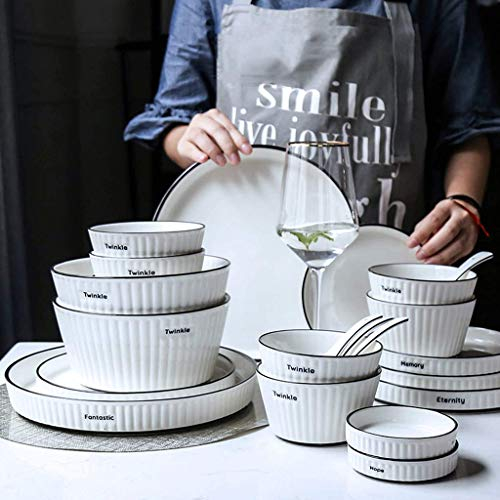 Romantic Ceramics Dinner Sets, 56 Pieces Nordic Minimalist Style Dinnerware - Bowl/Dish/Spoon | Vertical Stripes Porcelain Combination Set for Family Party Restaurant