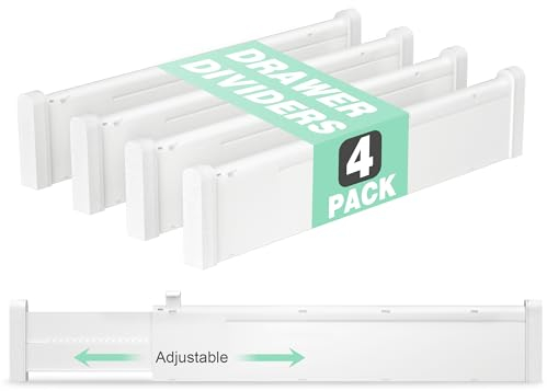 FUNIZE Verstellbare Schubladenteiler, 4 Stück Schubladentrenner, 6 cm hoch, 32–58 cm, Erweiterbare Schubladen Organizer für Küche, Schlafzimmer, Büroaufbewahrung, Kleiderschränke