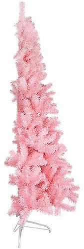 ZALAON Half Christmas Tree,1.8M Pink Artificial Half Christmas Tree with Stand Slim Half Xmas Tree Christmas Decoration Holiday Decoration